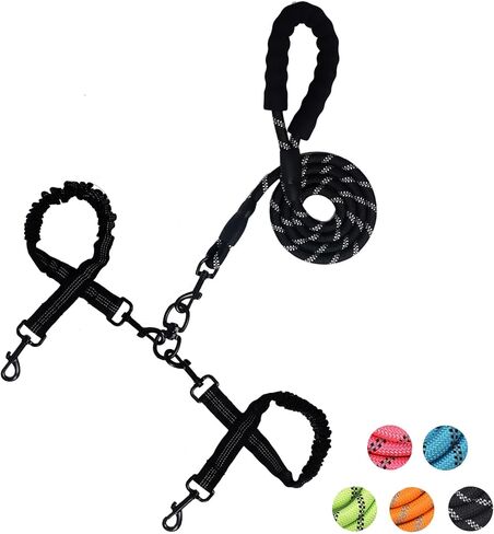 4 Way Dog Leash,No Tangle for Four Dogs, 3 in 1 Dog Leash with 360° Swivel, Shock Absorbing, Reflective Threads Comfort Foam Handle, Ideal for Small Dogs and Dog Training (Black, 4 Way) in Saudi Arabia