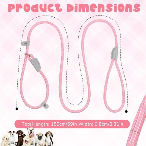 4.9 FT Dog Training Leash, Nylon Durable Slip Lead for Small, Medium Dogs, No Pull Rope Leash with Reflective Stitching and Adjustable Stopper, Comfortable Pet Training Rope Loop Leashes (Pink) in Saudi Arabia