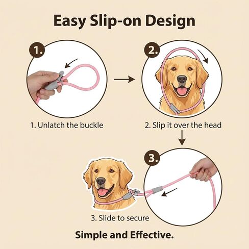 4.9 FT Dog Training Leash, Nylon Durable Slip Lead for Small, Medium Dogs, No Pull Rope Leash with Reflective Stitching and Adjustable Stopper, Comfortable Pet Training Rope Loop Leashes (Pink) in Saudi Arabia