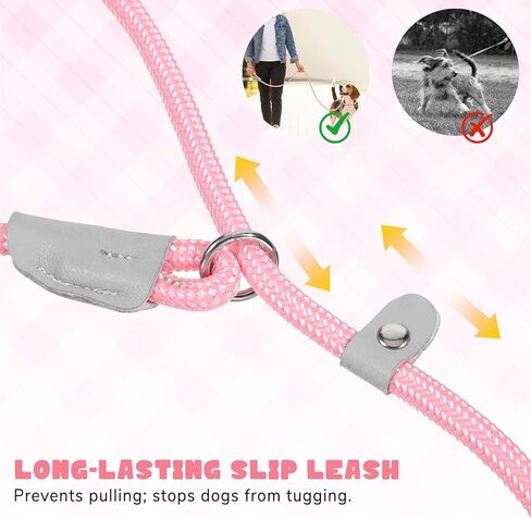 4.9 FT Dog Training Leash, Nylon Durable Slip Lead for Small, Medium Dogs, No Pull Rope Leash with Reflective Stitching and Adjustable Stopper, Comfortable Pet Training Rope Loop Leashes (Pink) in Saudi Arabia