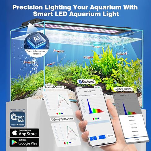 Bluetooth LED Aquarium Light with APP Control, 3 Modes for 18-24 Inch Fish Tank Light with Full Spectrum White Blue Red Green Lights, IP68 Waterproof with Extendable Brackets for Freshwater in Kuwait