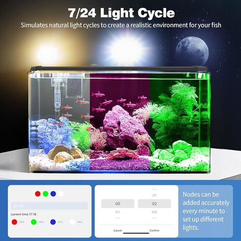 Bluetooth LED Aquarium Light with APP Control, 3 Modes for 18-24 Inch Fish Tank Light with Full Spectrum White Blue Red Green Lights, IP68 Waterproof with Extendable Brackets for Freshwater in Kuwait