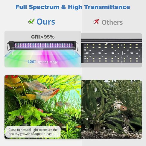 Bluetooth LED Aquarium Light with APP Control, 3 Modes for 18-24 Inch Fish Tank Light with Full Spectrum White Blue Red Green Lights, IP68 Waterproof with Extendable Brackets for Freshwater in Kuwait