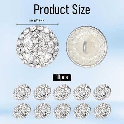 10 قطع من أزرار حجر الراين، خياطة كريستالية على الأزرار، أزرار أحجار الراين الفضية للملابس، خياطة ملابس الزفاف، مستلزمات تزيين الحرف اليدوية in Kuwait
