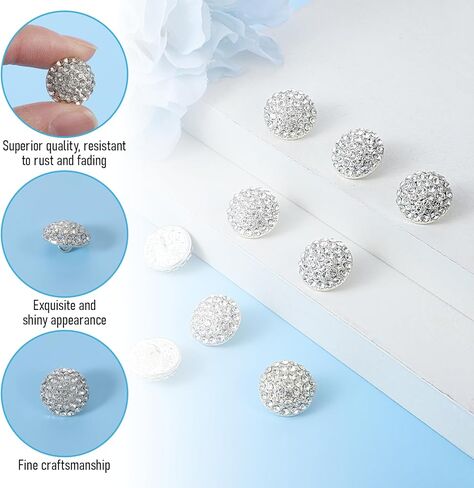 10 قطع من أزرار حجر الراين، خياطة كريستالية على الأزرار، أزرار أحجار الراين الفضية للملابس، خياطة ملابس الزفاف، مستلزمات تزيين الحرف اليدوية in Kuwait