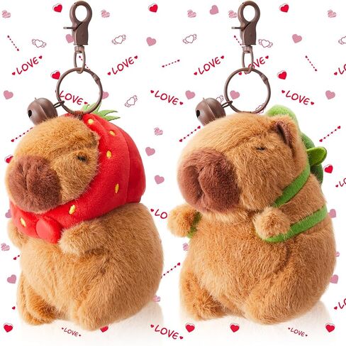 2 Pcs Capybara Plush Keychain Capybara Stuffed Animals Plush Pendant for Valentine's Gifts Exchange Birthday Party(Turtle Bag, Strawberry Hood) in Kuwait