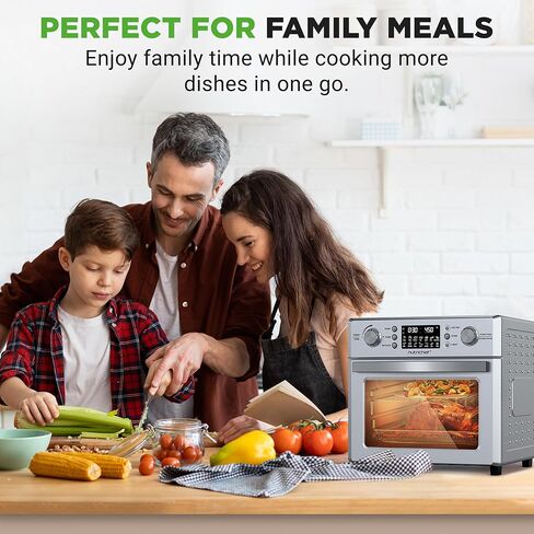NutriChef 26L Electric Air Fryer Oven | 1700W Countertop Rotisserie & Air Fryer | 360° Rotating Feature | 10 Menu Presets | Includes Drip Tray, Air Frying Basket & Bake Rack 15x16x14 | Stainless Steel in Kuwait