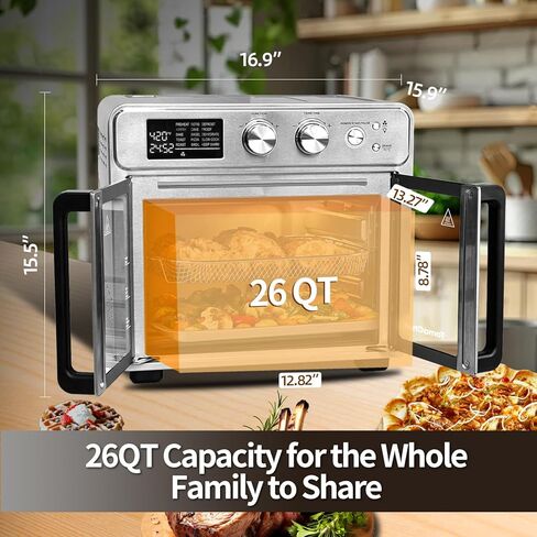 26QT French Door Air Fryer Toaster Oven Combo, 15 Cooking Functions including Rotisserie, and Digital Controls, 30 Recipes & 5 Accessories, Stainless Steel Finish in Saudi Arabia