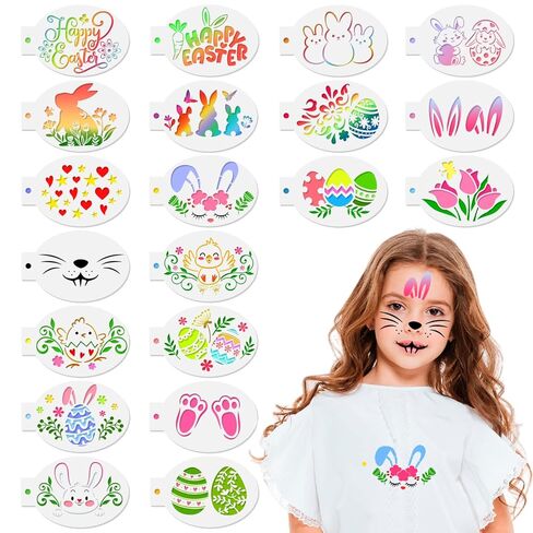 HOWAF 20pcs Easter Face Paint Stencils, Easter Bunny Face Painting Stencils Body Painting Stencils, Spring Flower Easter Egg Bunny Footprint Painting Templates for Easter Party Decor Makeup Supplies in Saudi Arabia