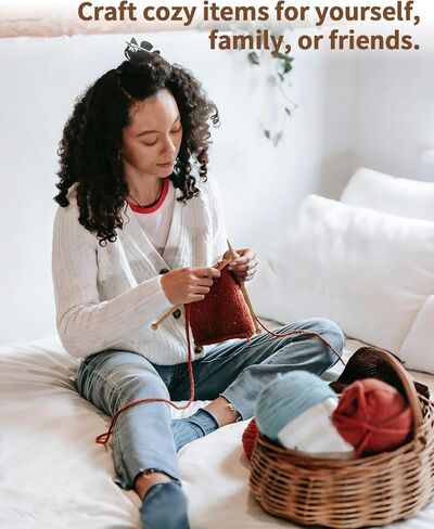 مجموعة 9 أزواج من إبر الحياكة المصنوعة من الخيزران مع 6 حوامل غرز، إبر حياكة خشبية ذات نقطة واحدة مقاس 2-10 مم، بطول 10 بوصات للأوشحة والقبعات والمبتدئين ومجموعة ملحقات الحياكة الكاملة in Kuwait