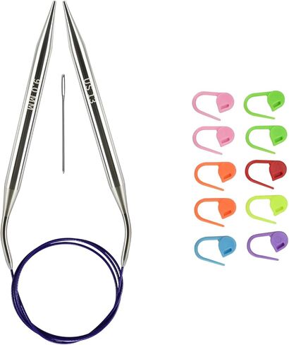 5.5mm/us9 Circular Knitting Needles 40-inch/100cm Ergonomic Design with Anti-Tangle Steel Wire and Smooth Seams Ideal for Sweaters, Scarves, Blankets, and Other Projects in Kuwait