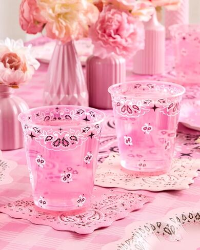 xo, Fetti Cowgirl Plastic Cups - Set of 16 | Western Party, Pink Cowgirl, Yeehaw Cups, Bandana Print, Girls Birthday, Boot Decorations in Saudi Arabia
