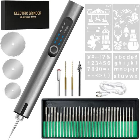 Cordless Electric Engraving Pen with 37 Bits, Portable USB-C Rechargeable Engraver Pen with LED Light - 3-Speed Precision DIY Etching Machine for Wood, Metal, Glass, Plastic, Jewelry & Craft in Kuwait