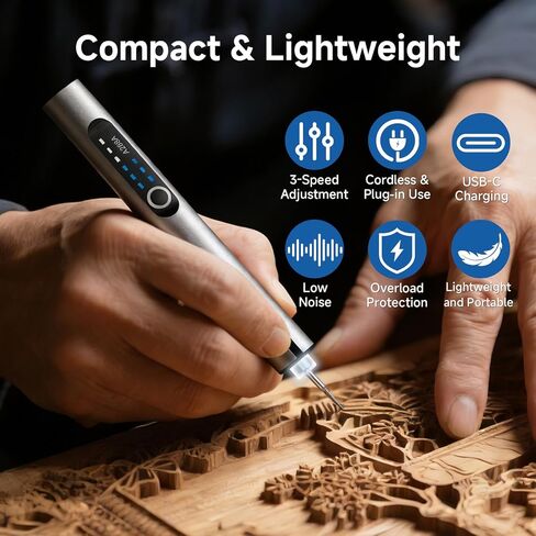 Cordless Electric Engraving Pen with 37 Bits, Portable USB-C Rechargeable Engraver Pen with LED Light - 3-Speed Precision DIY Etching Machine for Wood, Metal, Glass, Plastic, Jewelry & Craft in Kuwait