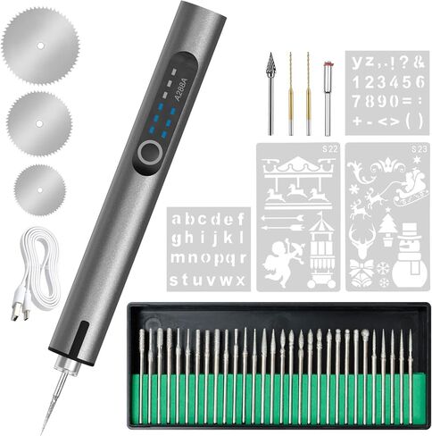 Cordless Electric Engraving Pen with 37 Bits, Portable USB-C Rechargeable Engraver Pen with LED Light - 3-Speed Precision DIY Etching Machine for Wood, Metal, Glass, Plastic, Jewelry & Craft in Kuwait