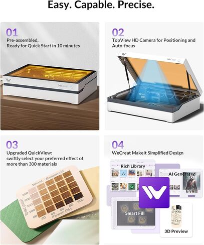 WECREAT Vista 10W Laser Engraving Machine with 9-in 1 Rotary, Smart HD Camera, Compact Diode Desktop Laser Engraver for Beginners DIY Hobbyist Wood Leather Glass Metal Jewelry Gifts Making in Saudi Arabia
