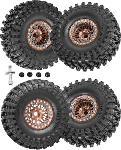 RC 1.9" Beadlock Wheel 1.9 Beadlock Tire for 1/10 SCX10 90046 AX103007 SCX10 II III TRX4 6 Gen7 8 RC Crawler,Alloy 1.9 rc Wheels and Tires Rubber Tires 1.9 Rims w/Wheels Ring,Brown in Saudi Arabia