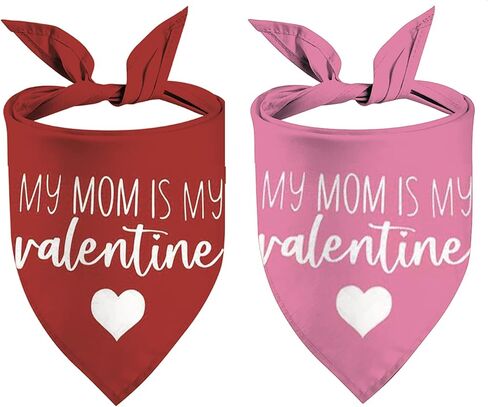Valentines Day Dog Bandanas - My Mom is My Valentine Dog Scarf - 2 Pcs Adjustable Party Triangle Reversible Pet Bandanas for Small Medium Large Dogs in Saudi Arabia