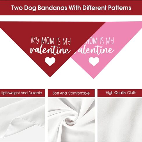 Valentines Day Dog Bandanas - My Mom is My Valentine Dog Scarf - 2 Pcs Adjustable Party Triangle Reversible Pet Bandanas for Small Medium Large Dogs in Saudi Arabia