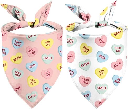 Valentines Day Dog Bandanas - My Mom is My Valentine Dog Scarf - 2 Pcs Adjustable Party Triangle Reversible Pet Bandanas for Small Medium Large Dogs in Saudi Arabia