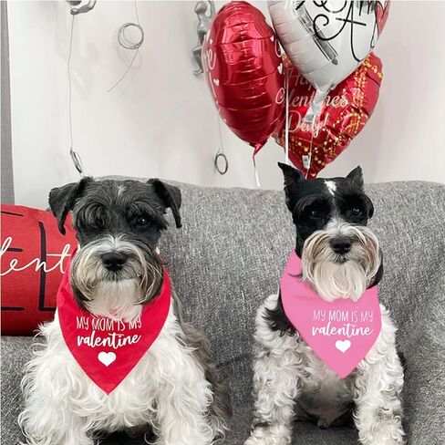 Valentines Day Dog Bandanas - My Mom is My Valentine Dog Scarf - 2 Pcs Adjustable Party Triangle Reversible Pet Bandanas for Small Medium Large Dogs in Saudi Arabia