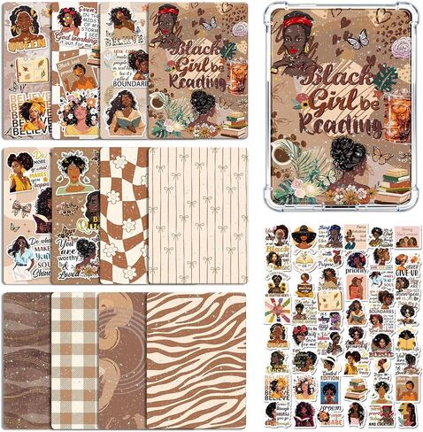 Rngmsi Insert Cardstock for Clear Case - 12Pcs Red Cherry Leopard Print Cardstock Inserts Compatible with Kindle Paperwhite 11th-12th, 50Pcs Vintage Y2K Stickers for E-Reader Clear Back Cover in Saudi Arabia
