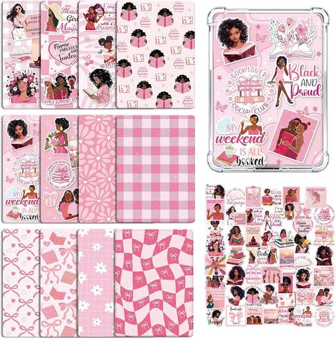 Insert Cardstock for Clear Case - 12Pcs Black Women Cardstock Inserts Compatible with Kindle Paperwhite 11th-12th, 50Pcs Inspirational Stickers for E-Reader Clear Back Cover Accessories in Saudi Arabia