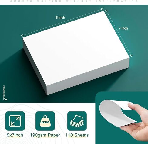 Cardstock 5 × 7 بوصة، 110 ورقة 190 جرامًا للمتر المربع ورق ثقيل الوزن من الورق الأبيض للطابعة، مثالي لدعوات الزفاف، وبطاقات DIY، والبطاقات البريدية، والصور، والفنون والحرف اليدوية in Kuwait