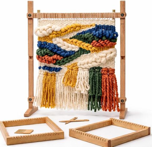 Large Wooden Weaving Loom Kit for Beginners | Adjustable Vertical Loom Frame with Tools | DIY Hand Weaving Craft Kit for Wall Art, Tapestry, and Yarn Projects in Saudi Arabia