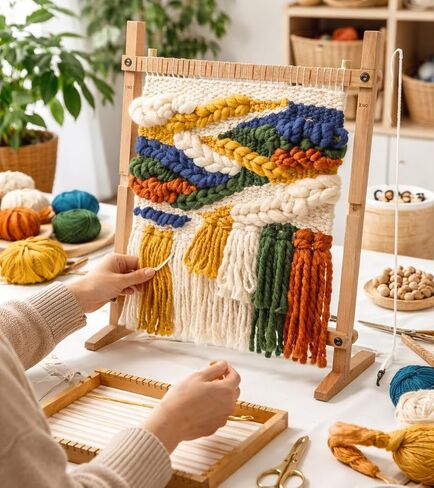 Large Wooden Weaving Loom Kit for Beginners | Adjustable Vertical Loom Frame with Tools | DIY Hand Weaving Craft Kit for Wall Art, Tapestry, and Yarn Projects in Saudi Arabia