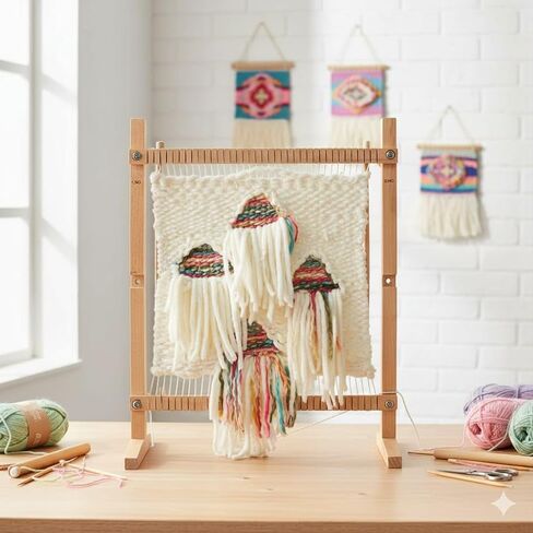 Large Wooden Weaving Loom Kit for Beginners | Adjustable Vertical Loom Frame with Tools | DIY Hand Weaving Craft Kit for Wall Art, Tapestry, and Yarn Projects in Saudi Arabia