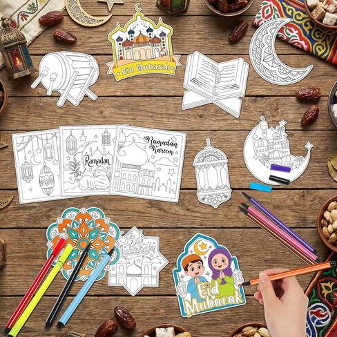 HOWAF 24 PCS Ramadan Crafts Fridge Magnet Kit, Color Your Own Eid DIY Fridge Magnet Include 24 Magnet Paint Pens Eid Mubarak Gifts for Kids Party Supplies Home School Activities in Saudi Arabia