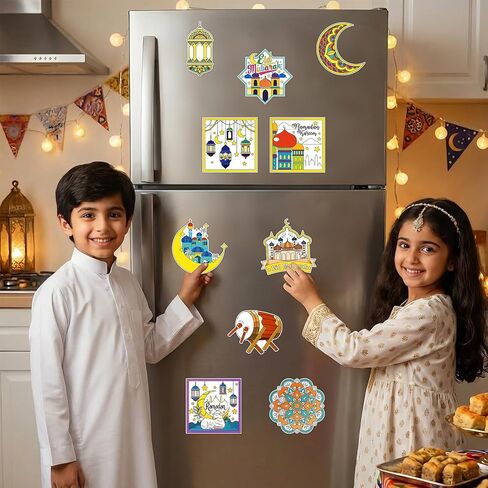 HOWAF 24 PCS Ramadan Crafts Fridge Magnet Kit, Color Your Own Eid DIY Fridge Magnet Include 24 Magnet Paint Pens Eid Mubarak Gifts for Kids Party Supplies Home School Activities in Saudi Arabia