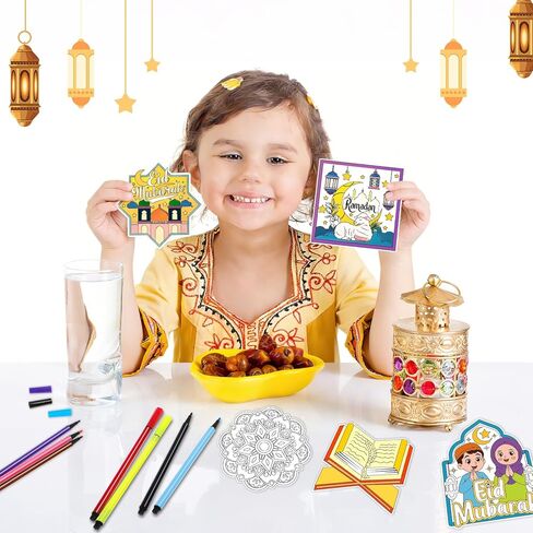 HOWAF 24 PCS Ramadan Crafts Fridge Magnet Kit, Color Your Own Eid DIY Fridge Magnet Include 24 Magnet Paint Pens Eid Mubarak Gifts for Kids Party Supplies Home School Activities in Saudi Arabia