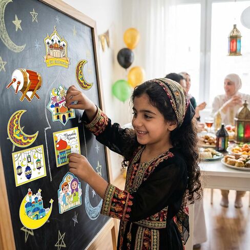 HOWAF 24 PCS Ramadan Crafts Fridge Magnet Kit, Color Your Own Eid DIY Fridge Magnet Include 24 Magnet Paint Pens Eid Mubarak Gifts for Kids Party Supplies Home School Activities in Saudi Arabia