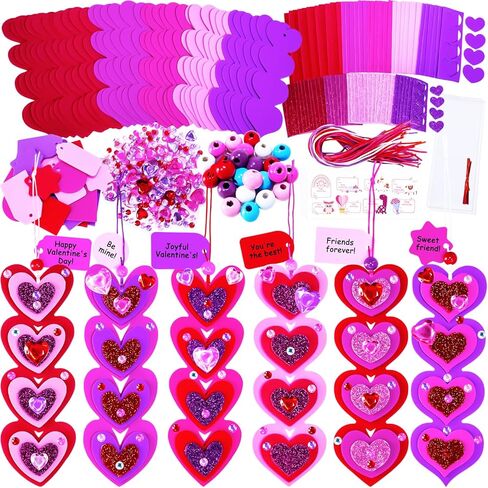 Winlyn 36 Sets Valentine's Day Decorations DIY Heart Bookmarks Valentine Craft Kits Blank Foam Heart Bookmarks Hearts Foam Stickers for Kids Classroom Activities Reading Party Favors Gift Exchange in Saudi Arabia