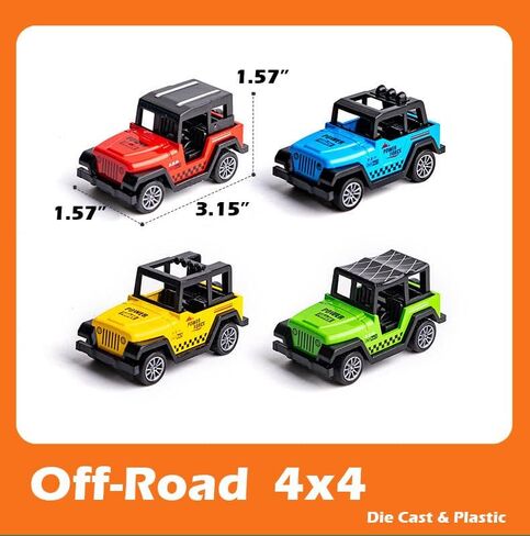 4 عبوات من سيارات الدفع الرباعي للطرق الوعرة 4 × 4، مجموعة مركبات شاحنة صغيرة قابلة للسحب للخلف، تصميم يشبه سيارات الجيب للأطفال والصغار، هدايا الحفلات وهدايا عيد الميلاد in Saudi Arabia