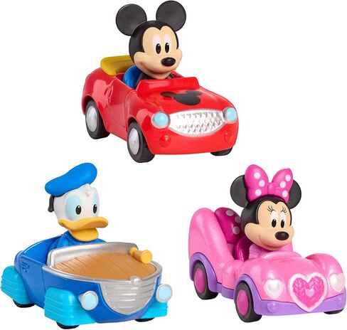 Disney Jr. Mickey Mouse Clubhouse Diecast Car 3-Pack, 3.5-inch Toy Vehicles, Includes Mickey Mouse, Minnie Mouse, and Donald Duck, Toy for Fans, Boys, Kids, Ages 3 and Up by Just Play in Saudi Arabia