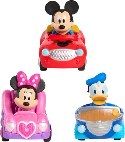 Disney Jr. Mickey Mouse Clubhouse Diecast Car 3-Pack, 3.5-inch Toy Vehicles, Includes Mickey Mouse, Minnie Mouse, and Donald Duck, Toy for Fans, Boys, Kids, Ages 3 and Up by Just Play in Saudi Arabia