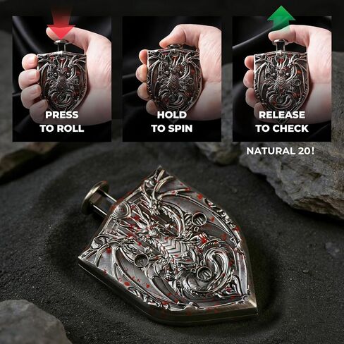 Mechanical Spinner Dice with Button-Activated Roulette Dice | 7-in-1 Shield Design Metal DND Dice Set for Tabletop RPG, D&D Gift for Gamers & DM (Dragon Emblem Shield Blood) in Saudi Arabia