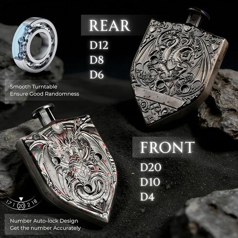 Mechanical Spinner Dice with Button-Activated Roulette Dice | 7-in-1 Shield Design Metal DND Dice Set for Tabletop RPG, D&D Gift for Gamers & DM (Dragon Emblem Shield Blood) in Saudi Arabia