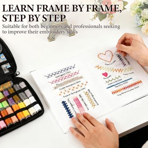 2026 New Embroidery Stitch Book Kit, Portable All Scenario Embroidery Stitch Book & Sewing Kit, Embroidery Practice Book with Instructional Tutorial 106 Pattern for DIY and Sew Enthusiast in Saudi Arabia