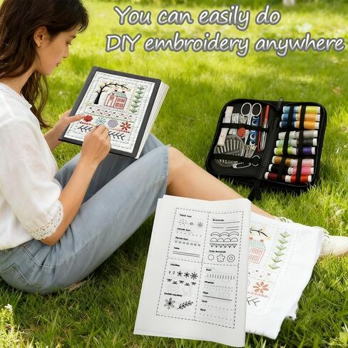 2026 New Embroidery Stitch Book Kit, Portable All Scenario Embroidery Stitch Book & Sewing Kit, Embroidery Practice Book with Instructional Tutorial 106 Pattern for DIY and Sew Enthusiast in Saudi Arabia