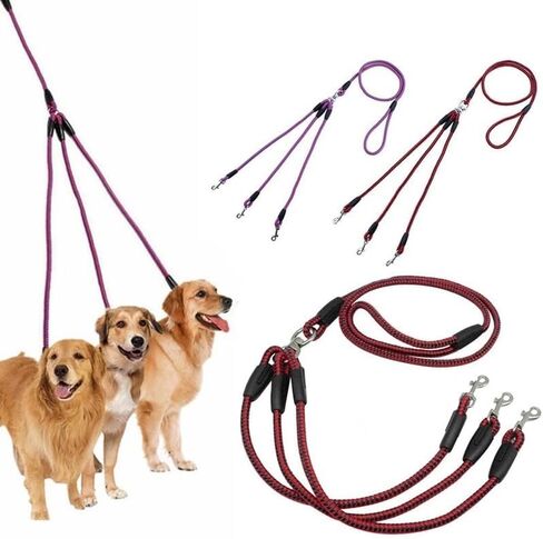 Adjustable Nylon 3 Way No-Tangle Triple Couple Pet Dog Walking Leash Lead with Padded Soft Handle Breakaway 3 Heads Lead Leash in Saudi Arabia