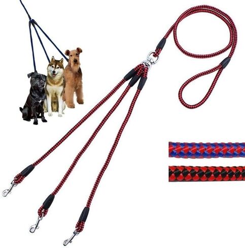 Adjustable Nylon 3 Way No-Tangle Triple Couple Pet Dog Walking Leash Lead with Padded Soft Handle Breakaway 3 Heads Lead Leash in Saudi Arabia