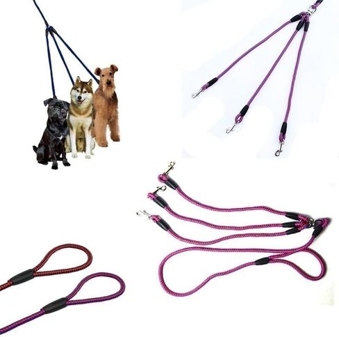 Adjustable Nylon 3 Way No-Tangle Triple Couple Pet Dog Walking Leash Lead with Padded Soft Handle Breakaway 3 Heads Lead Leash in Saudi Arabia