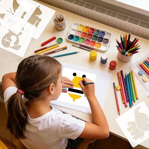 36 قطعة استنسل للأطفال، استنسل رسم للحرف اليدوية، قابل لإعادة الاستخدام، قابل للغسل، استنسل طلاء فني كبير، قالب الشكل الأساسي لورق الحائط القماشي in Kuwait