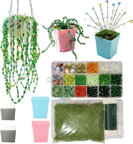 ZCYZXJY Beaded Plant Kit for Adults, Glass Beads Plant Making DIY Craft Kit with Pots & Foam, Handmade Beaded Succulent and Hanging Vine Decor, Creative Gift for Plant Lovers in Saudi Arabia
