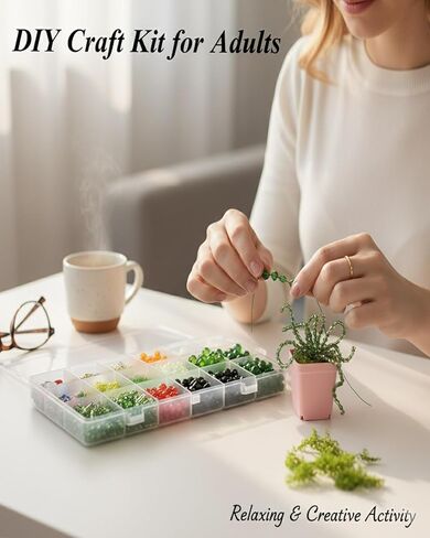 ZCYZXJY Beaded Plant Kit for Adults, Glass Beads Plant Making DIY Craft Kit with Pots & Foam, Handmade Beaded Succulent and Hanging Vine Decor, Creative Gift for Plant Lovers in Saudi Arabia