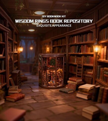 Roroom DIY Miniature House Kit، حلقات الحكمة، مجموعة كتب مستودع الكتب مع ضوء LED، طقم بيت الدمى المصغر ثلاثي الأبعاد لديكور رف الكتب - هدية إبداعية للعائلة والأصدقاء in Kuwait